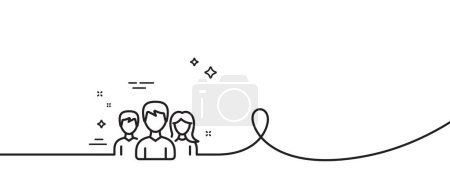 Illustration for Group line icon. Continuous one line with curl. Users or Teamwork sign. Male and Female Person silhouette symbol. Teamwork single outline ribbon. Loop curve pattern. Vector - Royalty Free Image