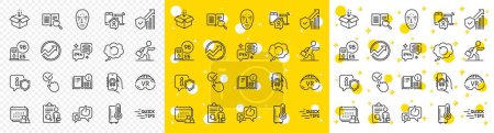 Illustration for Outline Inspect, Businessman run and Delivery line icons pack for web with Refrigerator, Audit, Search text line icon. Recovery data, Food delivery, Petrol station pictogram icon. Vector - Royalty Free Image