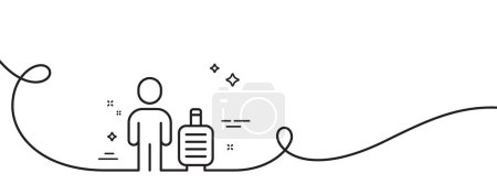 Illustration for Baggage line icon. Continuous one line with curl. Man with travel luggage sign. Journey bag claim symbol. Baggage single outline ribbon. Loop curve pattern. Vector - Royalty Free Image