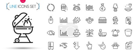 Illustration for Pack of Lgbt, Plate and Packing boxes line icons. Include Grill, Money bag, Windmill pictogram icons. Hydroelectricity, Farsightedness, Diagram chart signs. Energy inflation, Refresh, Reminder. Vector - Royalty Free Image