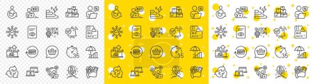 Illustration for Outline Home facility, View document and Inflation line icons pack for web with 5g internet, Shopping cart, Wholesale goods line icon. Online discounts, Share, Outsource work pictogram icon. Vector - Royalty Free Image