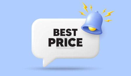 Illustration for Best Price tag. 3d speech bubble banner with bell. Special offer Sale sign. Advertising Discounts symbol. Best price chat speech message. 3d offer talk box. Vector - Royalty Free Image
