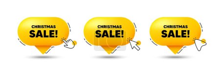 Illustration for Christmas Sale tag. Click here buttons. Special offer price sign. Advertising Discounts symbol. Christmas sale speech bubble chat message. Talk box infographics. Vector - Royalty Free Image