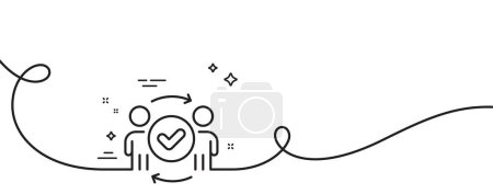 Illustration for Approved teamwork line icon. Continuous one line with curl. Accepted team sign. Human resources symbol. Approved teamwork single outline ribbon. Loop curve pattern. Vector - Royalty Free Image
