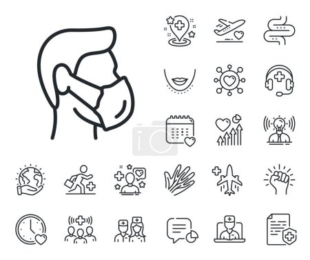 Illustration for Safety breathing respiratory mask sign. Online doctor, patient and medicine outline icons. Medical mask line icon. Coronavirus face protection symbol. Medical mask line sign. Vector - Royalty Free Image
