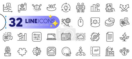 Illustration for Outline set of Nurse, Medical mask and Stress line icons for web with Cloud computing, Growth chart, Pie chart thin icon. Electricity factory, Management, 360 degrees pictogram icon. Vector - Royalty Free Image