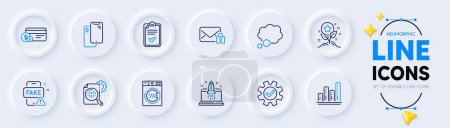 Illustration for Secure mail, Service and Start business line icons for web app. Pack of Seo stats, Fake news, Dryer machine pictogram icons. Loyalty points, Graph chart, Talk bubble signs. Checklist. Vector - Royalty Free Image