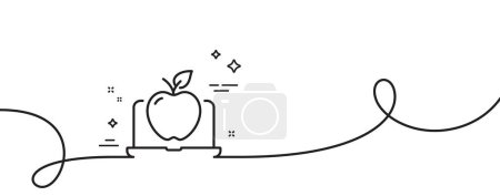 Illustration for Laptop line icon. Continuous one line with curl. Notebook with apple fruit sign. Online diet menu symbol. Laptop single outline ribbon. Loop curve pattern. Vector - Royalty Free Image
