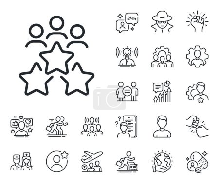 Illustration for Employee nomination sign. Specialist, doctor and job competition outline icons. Business meeting line icon. Teamwork rating symbol. Business meeting line sign. Vector - Royalty Free Image