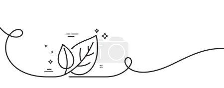 Illustration for Leaves line icon. Continuous one line with curl. Nature plant leaf sign. Environmental care symbol. Leaf single outline ribbon. Loop curve pattern. Vector - Royalty Free Image