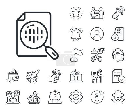 Illustration for Analytics graph sign. Salaryman, gender equality and alert bell outline icons. Diagram chart line icon. Market analytics symbol. Analytics chart line sign. Spy or profile placeholder icon. Vector - Royalty Free Image