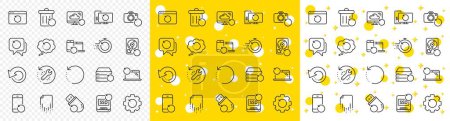 Illustration for Backup, Restore data and recover document. Recovery line icons. Laptop renew, repair and phone recovery icons. Drive fix, restore information and return data. Backup document. Vector - Royalty Free Image