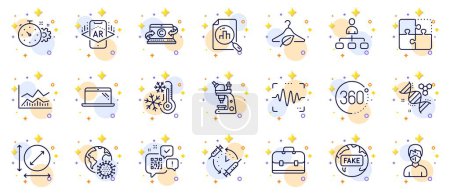 Illustration for Outline set of Voice wave, Vaccination schedule and Management line icons for web app. Include Trade infochart, 360 degrees, Chemistry dna pictogram icons. Freezing, Coronavirus pandemic. Vector - Royalty Free Image