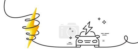 Illustration for Car charging line icon. Continuous one line with curl. EV vehicle charge sign. Electric power symbol. Car charging single outline ribbon. Loop curve with energy. Vector - Royalty Free Image