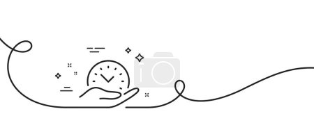 Illustration for Safe time line icon. Continuous one line with curl. Clock sign. Office management symbol. Safe time single outline ribbon. Loop curve pattern. Vector - Royalty Free Image