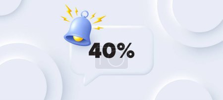 Illustration for 40 percent off sale tag. Neumorphic background with chat speech bubble. Discount offer price sign. Special offer symbol. Discount speech message. Banner with bell. Vector - Royalty Free Image