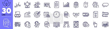 Illustration for Tv stand, Washing machine and Delivery calendar line icons pack. Paper plane, Call center, Decreasing graph web icon. World statistics, Reject file, Graph chart pictogram. Brand. Vector - Royalty Free Image