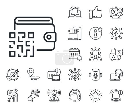 Illustration for Scan barcode sign. Place location, technology and smart speaker outline icons. Qr code line icon. Online wallet symbol. Qr code line sign. Influencer, brand ambassador icon. Vector - Royalty Free Image
