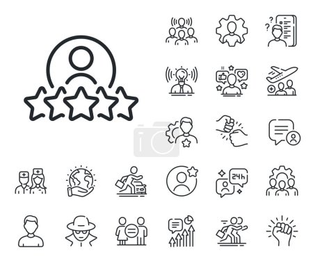 Illustration for Employee nomination sign. Specialist, doctor and job competition outline icons. Business rank line icon. Human rating symbol. Human rating line sign. Avatar placeholder, spy headshot icon. Vector - Royalty Free Image