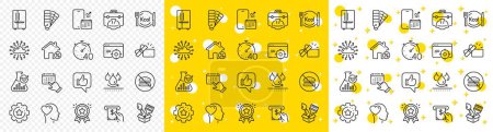 Illustration for Outline Cloud network, Phone calendar and Loan house line icons pack for web with Like, Seo targeting, No burger line icon. Timer, Atm service, Chemistry lab pictogram icon. Palette. Vector - Royalty Free Image