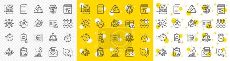 Illustration for Outline Recovery data, Mail correspondence and Chemistry experiment line icons pack for web with Instruction manual, Document, Approved line icon. Lightning bolt, Windmill turbine. Vector - Royalty Free Image