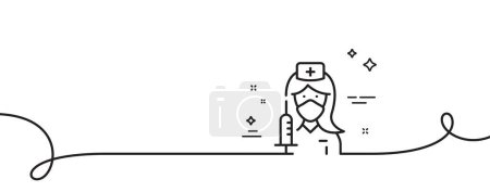 Illustration for Vaccination line icon. Continuous one line with curl. Nurse with syringe sign. People vaccine symbol. Vaccination single outline ribbon. Loop curve pattern. Vector - Royalty Free Image