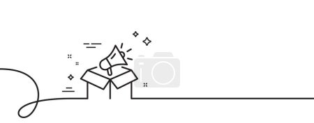Megaphone box line icon. Continuous one line with curl. Advertisement device symbol. Brand ambassador sign. Megaphone box single outline ribbon. Loop curve pattern. Vector