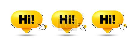 Illustration for Hi welcome tag. Click here buttons. Hello invitation offer. Formal greetings message. Hi speech bubble chat message. Talk box infographics. Vector - Royalty Free Image
