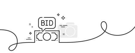 Illustration for Bid offer line icon. Continuous one line with curl. Auction sign. Raise the price up symbol. Bid offer single outline ribbon. Loop curve pattern. Vector - Royalty Free Image