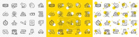 Illustration for Outline Discounts, Fast food and Interview job line icons pack for web with Food market, Wall lamp, Loyalty points line icon. Power bank, Wholesale goods, Cloud computing pictogram icon. Vector - Royalty Free Image