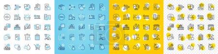 Illustration for Vector icons set of Hand washing, Scroll down and Phone puzzle line icons pack for web with Cross sell, Credit card, Sale outline icon. Supply chain, Recovery trash, Vacuum cleaner pictogram. Vector - Royalty Free Image