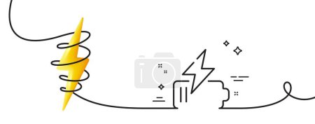 Illustration for Battery line icon. Continuous one line with curl. Charge accumulator sign. Electric power symbol. Battery single outline ribbon. Loop curve with energy. Vector - Royalty Free Image