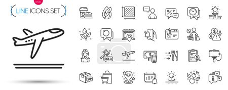 Illustration for Pack of Food delivery, Sale bags and Clean bubbles line icons. Include Accounting report, Users chat, Hypoallergenic tested pictogram icons. Auction hammer, Notification, Clock signs. Vector - Royalty Free Image