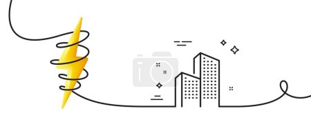 Illustration for Skyscraper buildings line icon. Continuous one line with curl. City architecture sign. Town symbol. Skyscraper buildings single outline ribbon. Loop curve with energy. Vector - Royalty Free Image