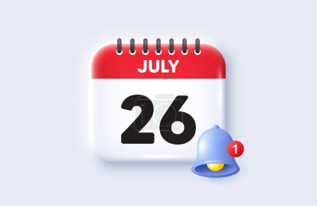 Illustration for 26th day of the month icon. Calendar date 3d icon. Event schedule date. Meeting appointment time. 26th day of July month. Calendar event reminder date. Vector - Royalty Free Image