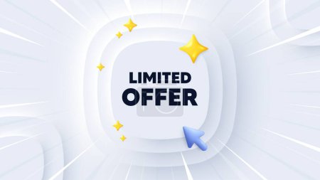Illustration for Limited offer tag. Neumorphic banner with sunburst. Special promo sign. Sale promotion symbol. Limited offer message. Banner with 3d cursor. Circular neumorphic template. Vector - Royalty Free Image