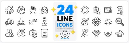 Illustration for Icons set of Checklist, Graph chart and Cloud computing line icons pack for app with Anxiety, Chemistry lab, 5g wifi thin outline icon. Vaccination appointment, 360 degrees, Ssd pictogram. Vector - Royalty Free Image