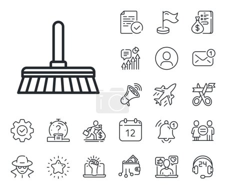 Illustration for Sweep or Wash a floor symbol. Salaryman, gender equality and alert bell outline icons. Cleaning mop line icon. Washing Housekeeping equipment sign. Cleaning mop line sign. Vector - Royalty Free Image
