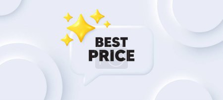 Illustration for Best Price tag. Neumorphic background with chat speech bubble. Special offer Sale sign. Advertising Discounts symbol. Best price speech message. Banner with 3d stars. Vector - Royalty Free Image