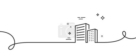 Illustration for Buildings line icon. Continuous one line with curl. City architecture sign. Skyscraper building symbol. Buildings single outline ribbon. Loop curve pattern. Vector - Royalty Free Image