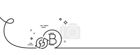 Illustration for Bitcoin line icon. Continuous one line with curl. Refresh cryptocurrency coin sign. Crypto money symbol. Refresh bitcoin single outline ribbon. Loop curve pattern. Vector - Royalty Free Image