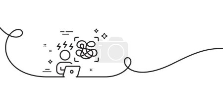 Illustration for Difficult stress line icon. Continuous one line with curl. Online psychology sign. Confused mental health symbol. Difficult stress single outline ribbon. Loop curve pattern. Vector - Royalty Free Image
