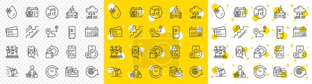 Illustration for Outline Calendar graph, Refrigerator and Delivery cart line icons pack for web with Journey, Cash back, Buyer line icon. Smartphone notification, Christmas calendar. Vector - Royalty Free Image