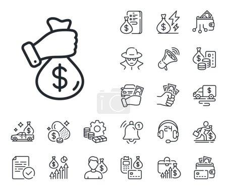Illustration for Money fraud crime sign. Cash money, loan and mortgage outline icons. Bribe line icon. Cash scam symbol. Bribe line sign. Credit card, crypto wallet icon. Inflation, job salary. Vector - Royalty Free Image