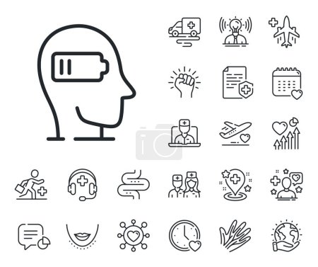 Illustration for Difficult fatigue sign. Online doctor, patient and medicine outline icons. Weariness line icon. Mental health symbol. Weariness line sign. Veins, nerves and cosmetic procedure icon. Intestine. Vector - Royalty Free Image