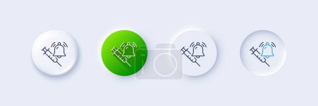 Vaccine announcement line icon. Neumorphic, Green gradient, 3d pin buttons. Vaccination syringe with bell sign. Jab symbol. Line icons. Neumorphic buttons with outline signs. Vector