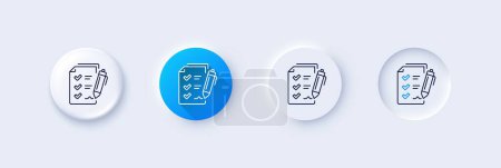 Survey Checklist line icon. Neumorphic, Blue gradient, 3d pin buttons. Report sign. Business review symbol. Line icons. Neumorphic buttons with outline signs. Vector
