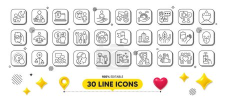 Illustration for Love couple, Creative idea and Apartment insurance line icons pack. 3d design elements. Global business, Sick man, Lgbt web icon. Washing hands, Bribe, Mental health pictogram. Vector - Royalty Free Image