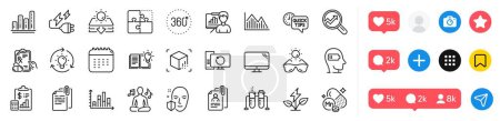 Electricity plug, Report and Diagram graph line icons pack. Social media icons. Presentation board, Weariness, Puzzle web icon. Idea, Manganese mineral, Quick tips pictogram. Vector