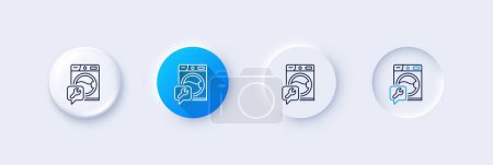 Illustration for Spanner tool line icon. Neumorphic, Blue gradient, 3d pin buttons. Washing machine repair service sign. Line icons. Neumorphic buttons with outline signs. Vector - Royalty Free Image